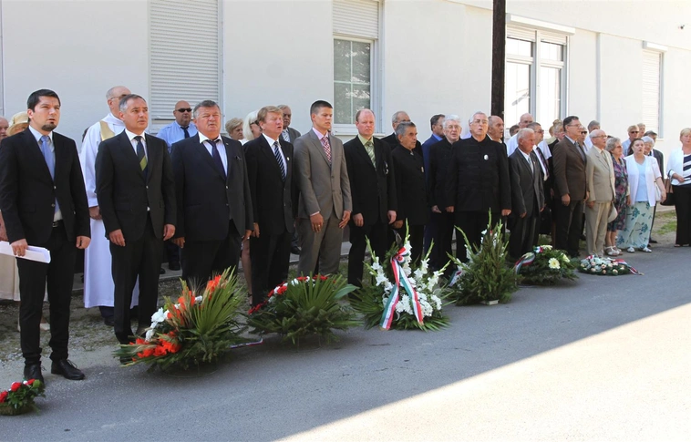 Koszorúzás Hámorban,  Szent István szobránál
