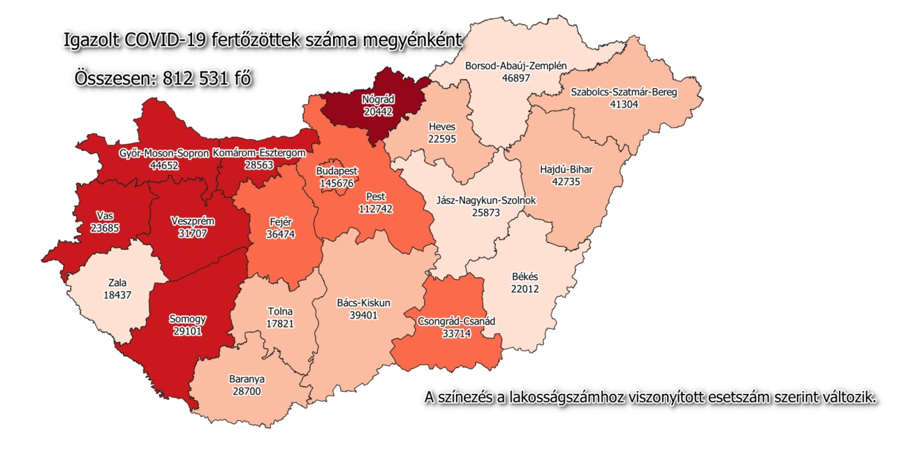 Megyei fertőzöttségi adatok 2021. szeptember 1-jén