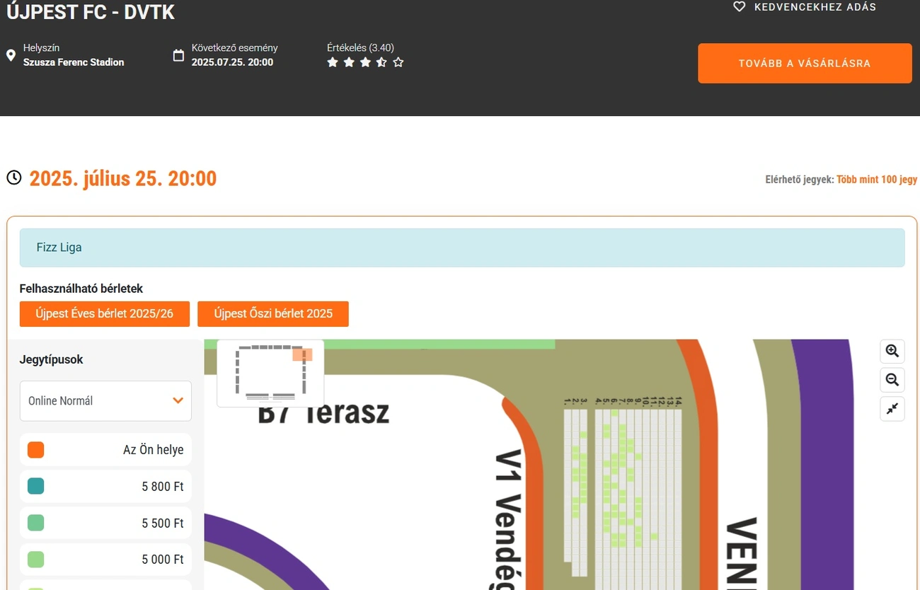 Újpest - DVTK jegyek