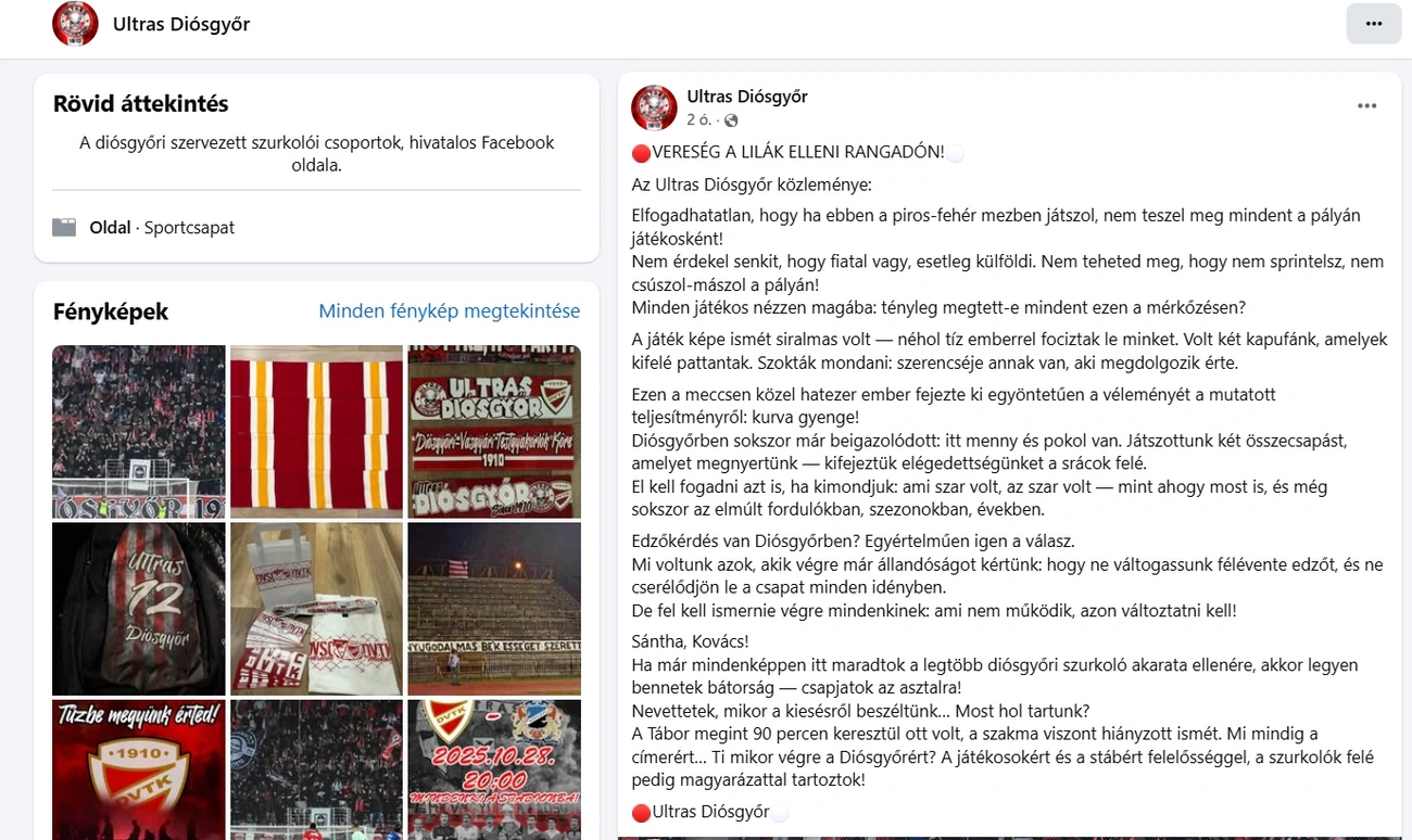 Ultras Diósgyőr közleménye