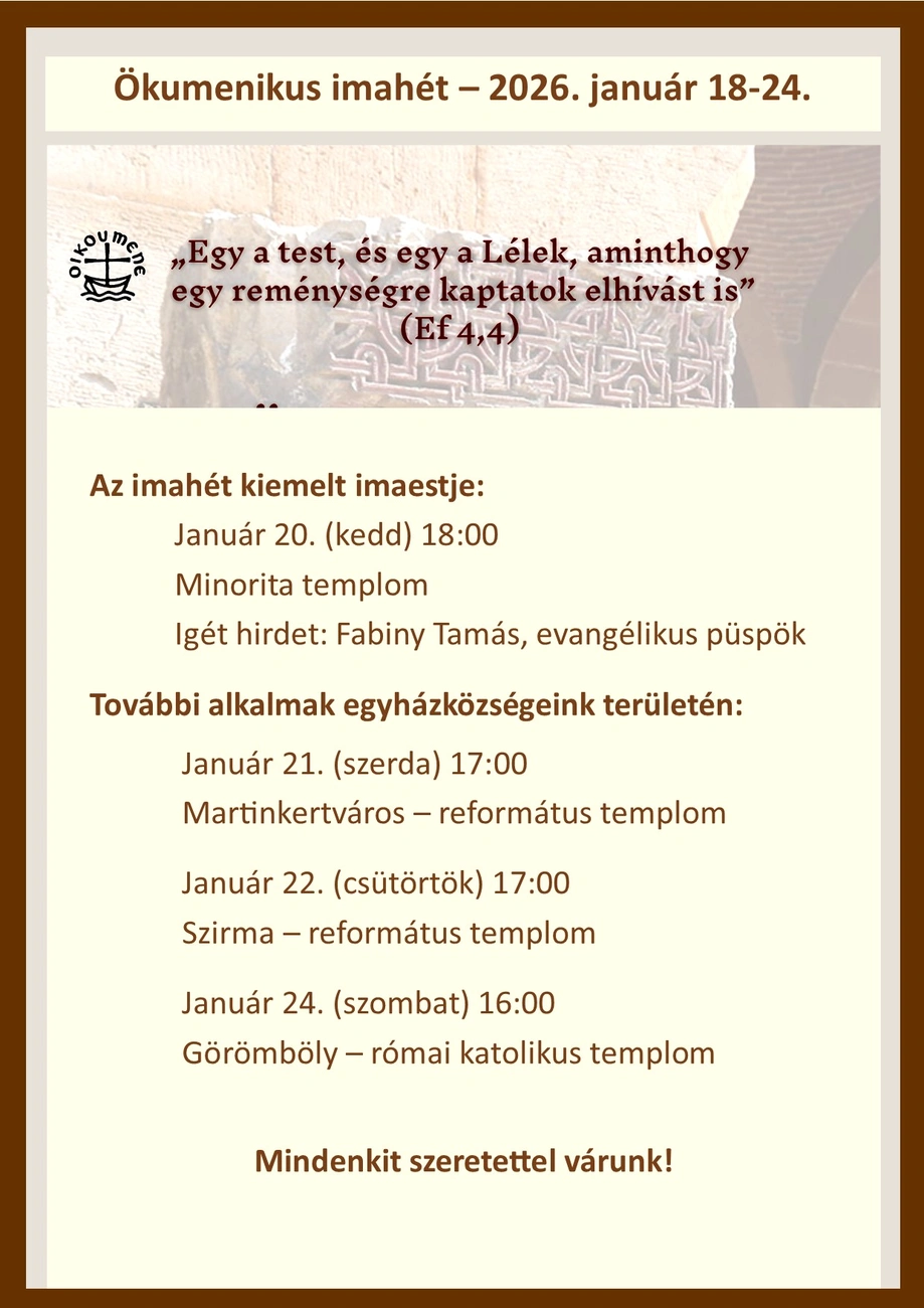 Ökumenikus imahét programja, 2026. Forrás: Facebook