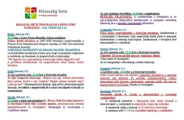 Házasság hete programsorozat Diósgyőrben. Fotó: Facebook