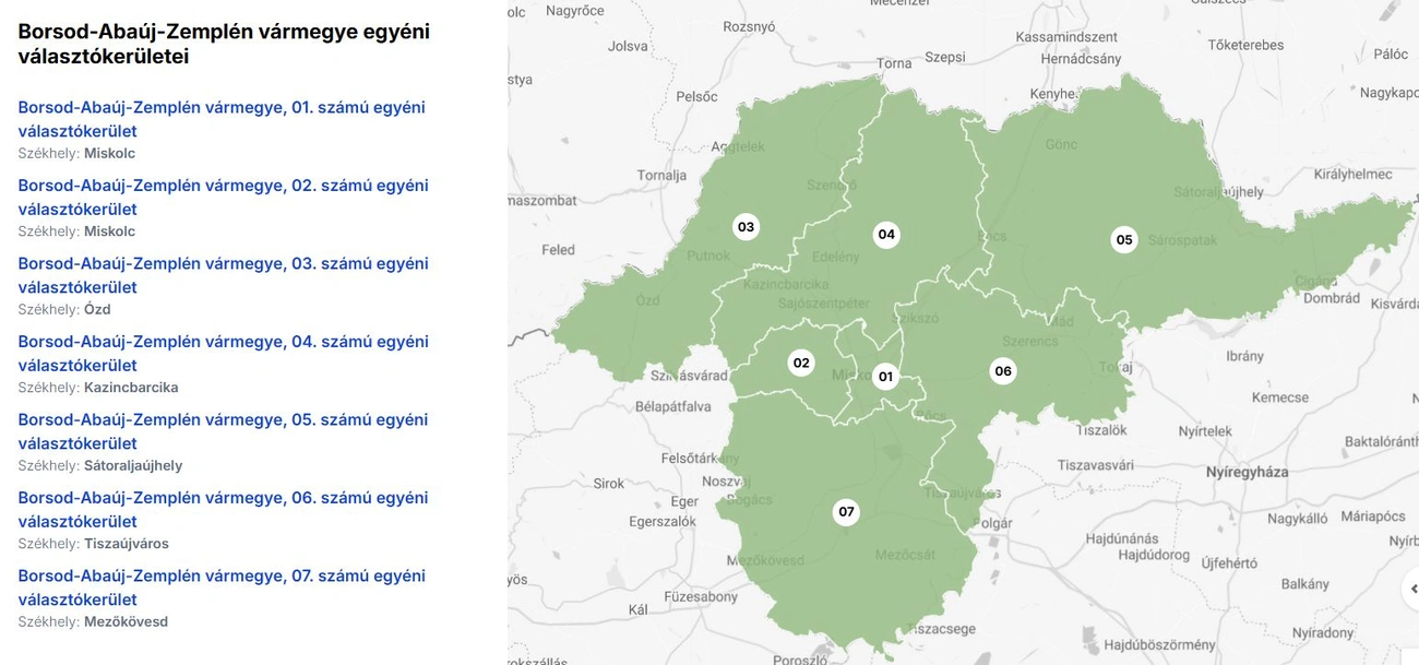Borsod-Abaúj-Zemplén vármegye egyéni választókerületei választás 2026