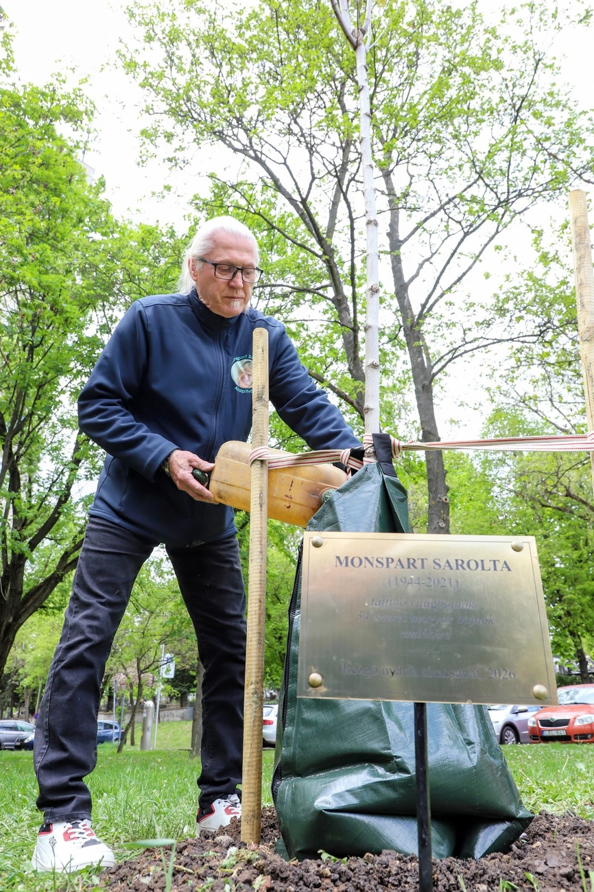 Monspart Zsolt, a nővérének emléket állító fánál. Fotó: Mocsári László