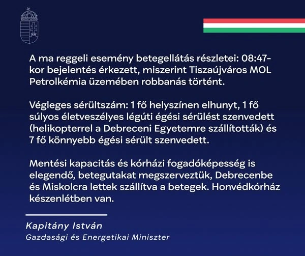 Kapitány István a tiszaújvárosi katasztrófáról. Fotó: Facebook