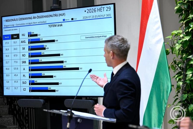Budapest, 2026. július 23. Magyar Péter miniszterelnök a Miniszterelnökségen tartott kormányszóvivői tájékoztatón 2026. július 23-án. MTI/Hegedüs Róbert