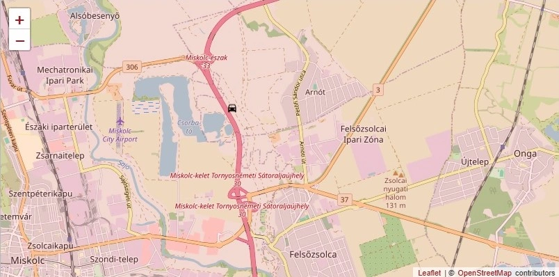 kamion személyautó balesete az M30-ason, térkép. Forrás: baz.kataszrofavedelem.hu