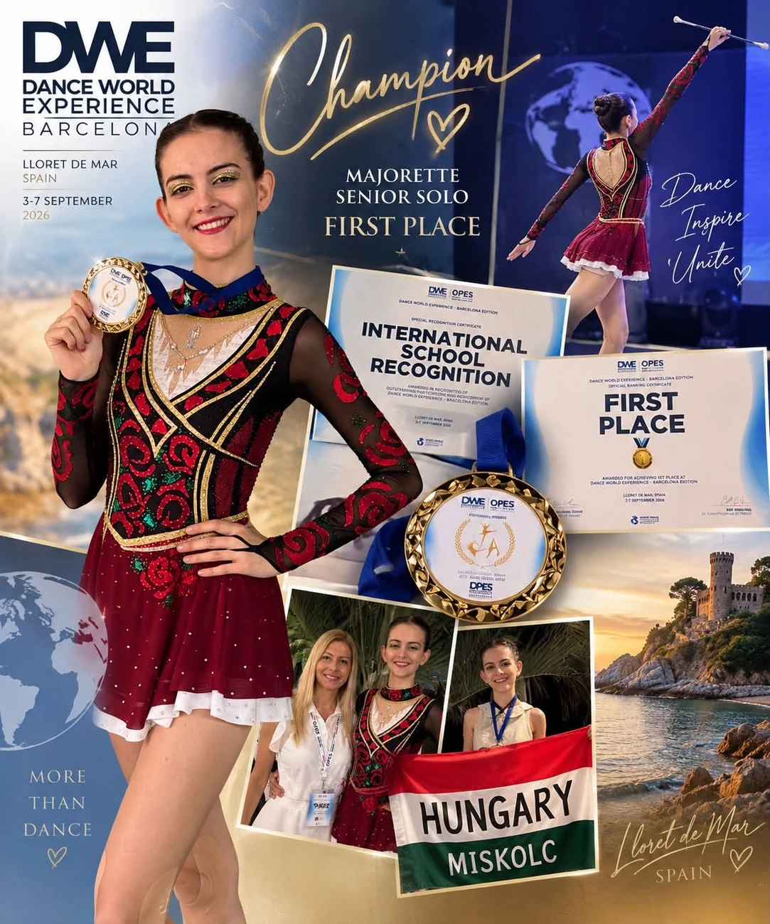 Vincze Réka majorette bajnok. Fotó: Miskolci Majorette Együttes Facebook